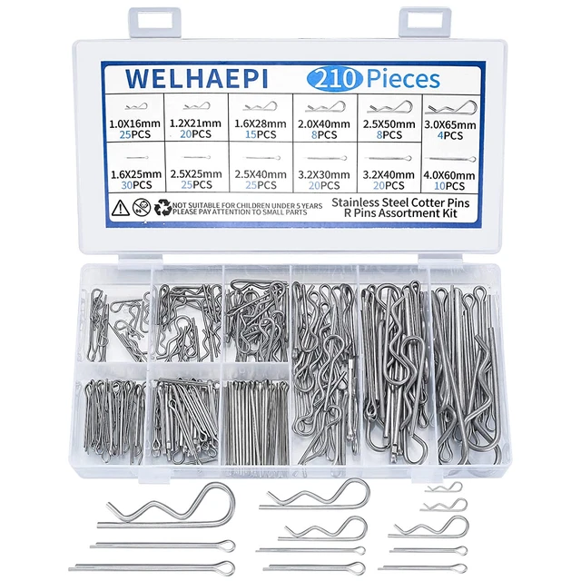 210 Pcs Cotter Pins Assortment Kit - Stainless Steel, 12 Sizes