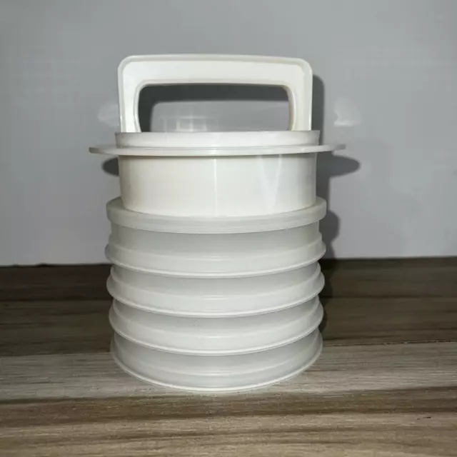 Tupperware 5" Hamburger Press & Keeper Set 4 Large Burger Keepers Lid 1927 7 PSC