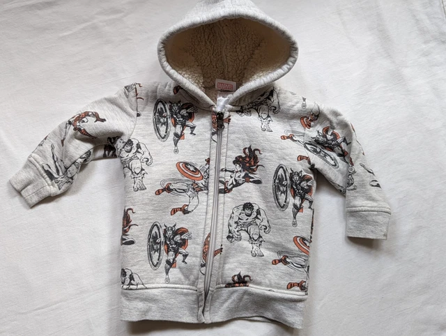 Toddler Marvel Sherpa Hoodie Thor Hulk Spider-Man Captain America Gray Sz 18 Mos