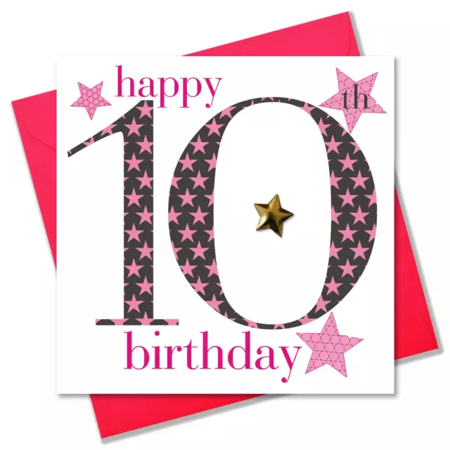 Birthday Card, Age 10 Girl, Happy 10th Birthday, Embellished with a padded star