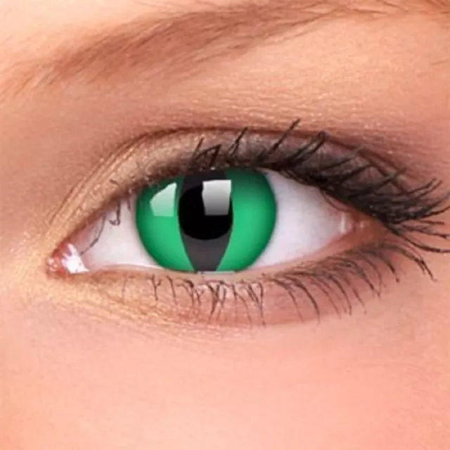 Lentilles De Couleurs Fantaisie Crazy Halloween Chat Vert Green Cat + Etui