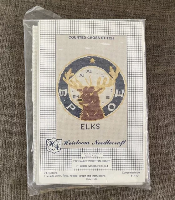 BPOE Elks Club Lodge Counted Cross Stitch Kit Logo Emblem Vintage Rare Insignia