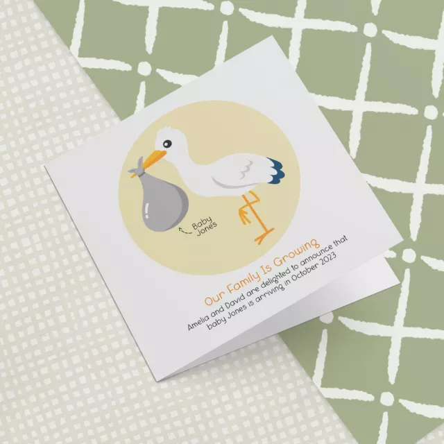 Personalised Card STORK BABY Shower Pregnancy Announcement Invite Congratulation