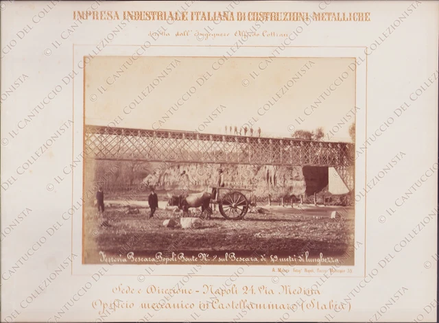 Ferrovia PESCARA POPOLI Ponte ferroviario n. 2 sul fiume Fotografia albumina