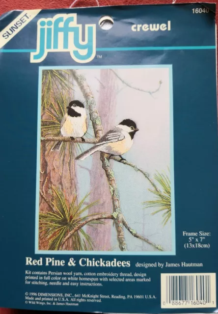 "RED PINE & CHICKADEES" Crewel Embroidery Kit by Dimensions