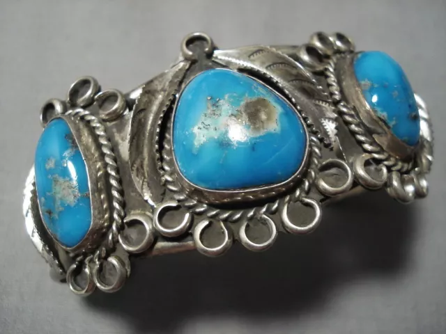 Superior Vintage Navajo Blue Gem Turquoise Sterling Silver Bracelet Old Cuff