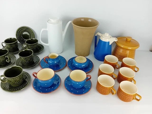 Job Lot Of Vintage Mid Century Studio Pottery, Vase, Coffee Pot, Tea Set, Cups