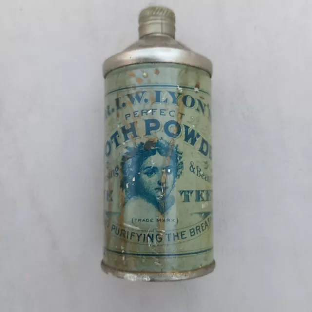 VTG 1900'S DR LYONS TOOTH POWDER METAL TIN AND PRODUCT, Container Is FULL.