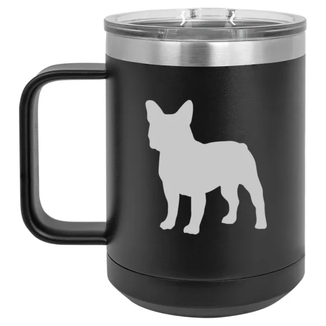 15oz Tumbler Coffee Mug Handle & Lid Travel Cup Vacuum Insulated French Bulldog