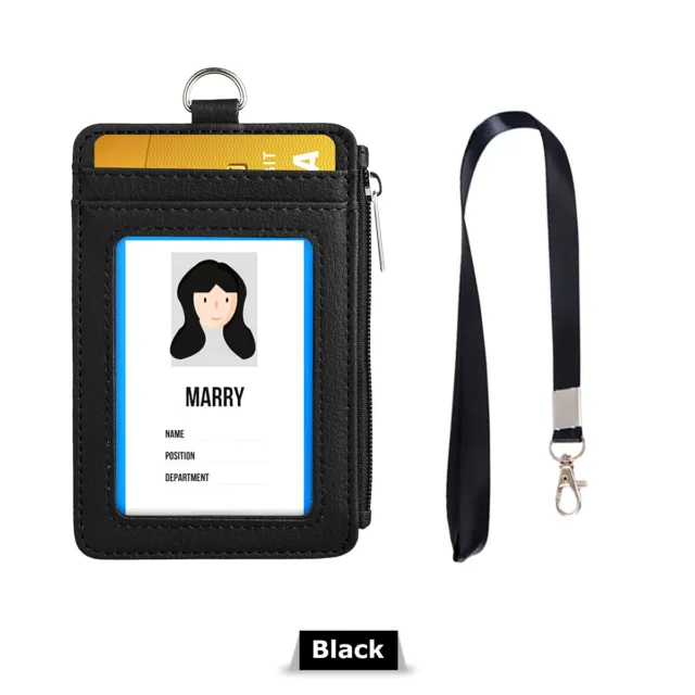 ID Badge Card Holder Synthetic Leather Vertical Clip Neck Strap Lanyard Case 7