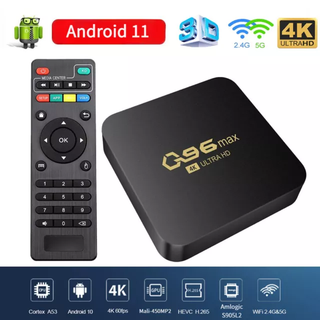 Reproductor de medios inteligentes Q96 Max TV Box Android 11 Amlogic S905 cuatro núcleos 4K 3D WiFi