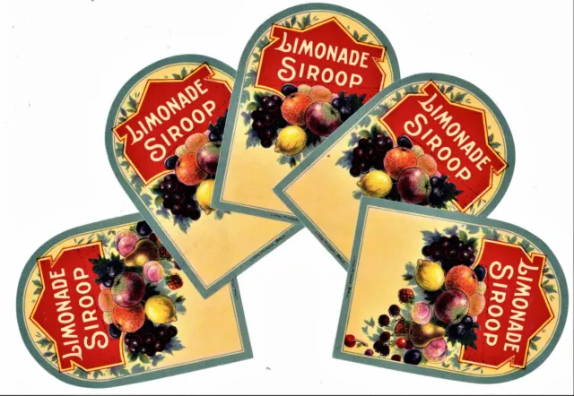 Un Ensemble De 5 Etiquettes Anciennes Limonade Siroop