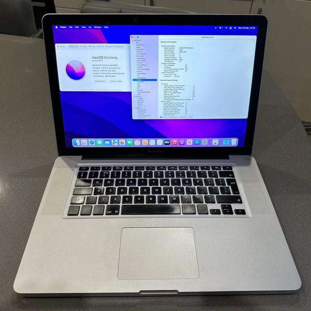 Apple MacBook Pro 15,4" metà 2009 Core2Duo 2,66 GHz 8 GB memoria a stato solido 480 GB Monterey
