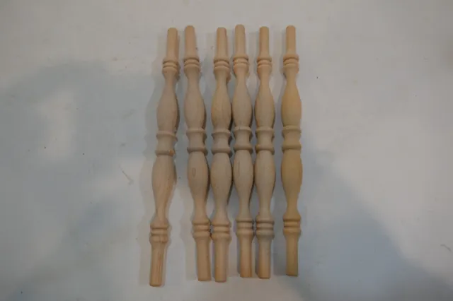 Set of 6 Hardwood Turned Spindles 9 inch long by  3/8th ends Furniture or Crafts
