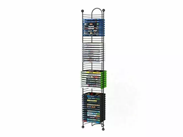Steel Media Tower Rack Blu Ray Video Game CD DVD Storage Organizer Shelf Stand