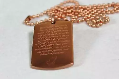 LORDS PRAYER OUR FATHER PRAYER RELIGION SOLID COPPER DOG TAG PENDANT necklace