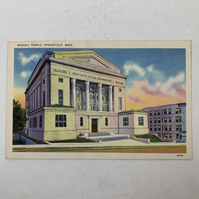 Postcard Scottish Rite Masonic Temple Springfield Massachusetts 1930s