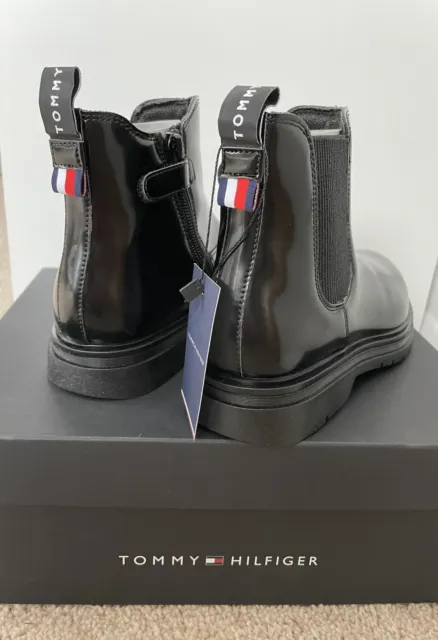 Girls Tommy Hilfiger Ankle Boots Black Patent Leather UK Size 1 (EU33) BNIB