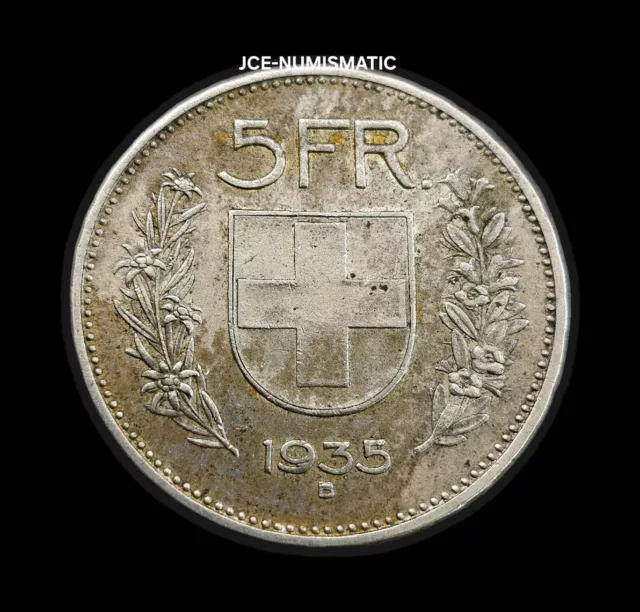 1935 - 5 Francs Switzerland Coin (B) - Silver 0.835 - KM#40 - Beautiful Patina!!