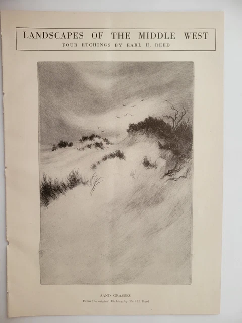 Midwest USA Landscapes 4 Etchings Earl Reed 1922 Outlook Original ~8x11.5" 4pp