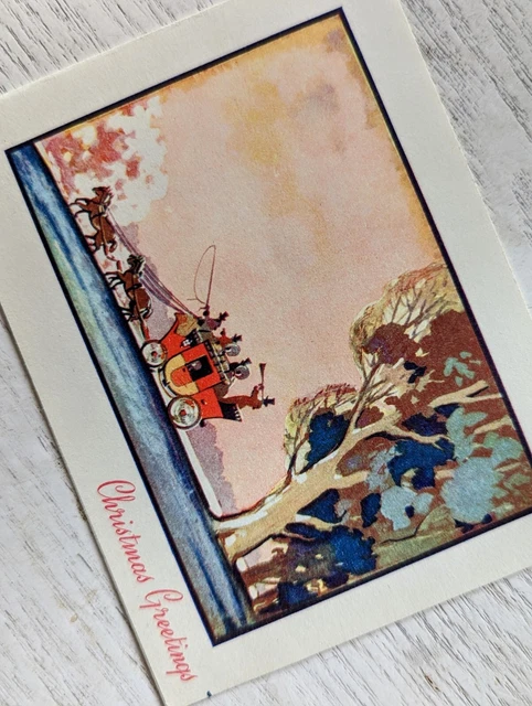 Vintage 1940's Horse & Carriage Woods Used Christmas Greeting Card EB4643
