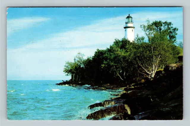 Port Austin MI, Huron City Lighthouse, Michigan Vintage Postcard