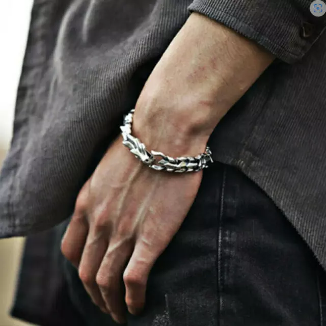 Viking Dragon Link Chain Bracelet Cool Men Stainless Steel Ouroboros Bangle Gift 3