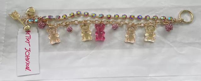 NWT Betsey Johnson Multi-color Gummy Bear & Crystal Gold Tone Charm Bracelet NEW