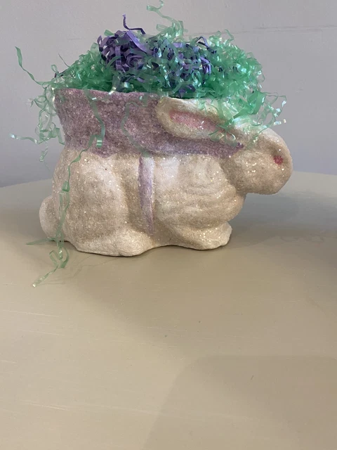 Bethany Lowe STYLE Easter Glitter Bunny Bucket by Christopher Designs SIGNED