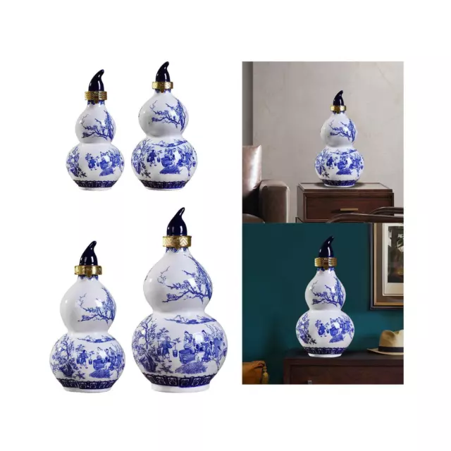 Portable Ceramic Gourd Water Bottle with Stopper, Chinese Feng Shui HU Lu Gourd