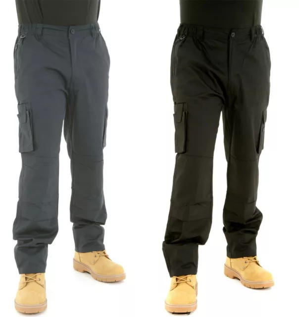 Mens Cargo Combat Work Trousers Size 28 to 54 - KNEE PAD POCKETS Black or Navy