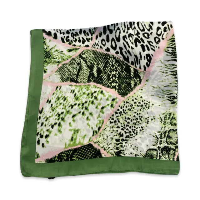 70cm x 70cm Large Faux Silk Green Animal Print Square Scarf Snake Leopard