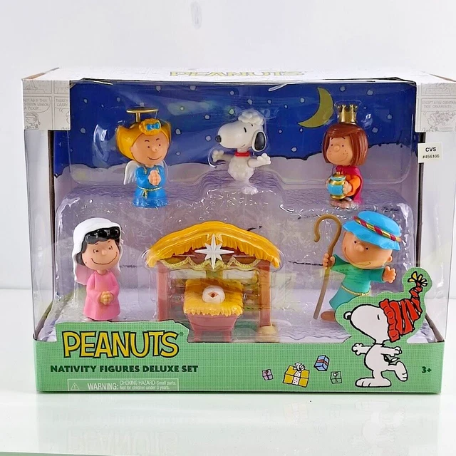 PEANUTS CHARLIE BROWN Deluxe Nativity Scene Christmas Figure Play Set