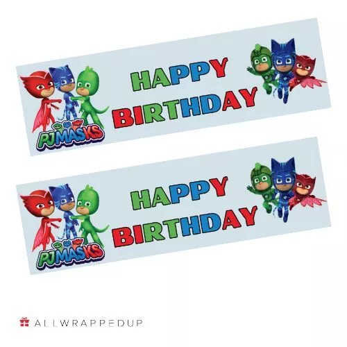 2x unofficial Personalised PJMASKS Happy Birthday banners,1mx30cm, Blue