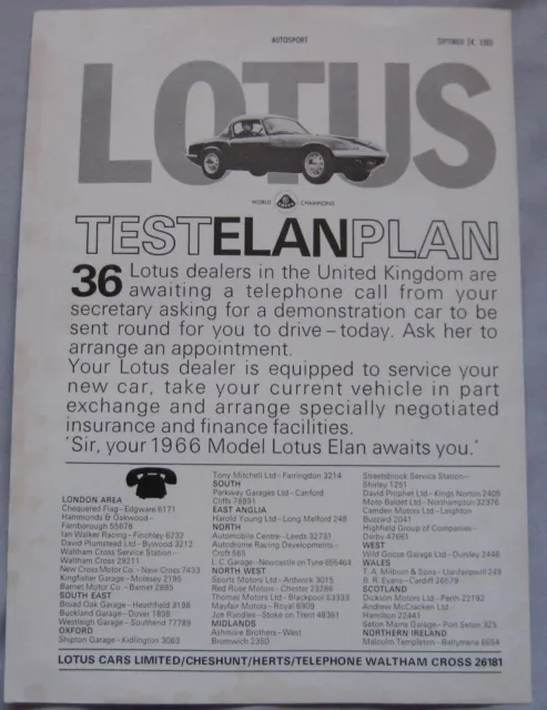 1965 Lotus Elan Original advert No.1