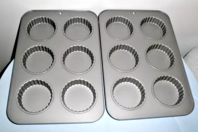 2xEKCO BAKERS SECRET NON STICK DISHWASHER SAFE 6 CUP MINI FLUTED TART PANS