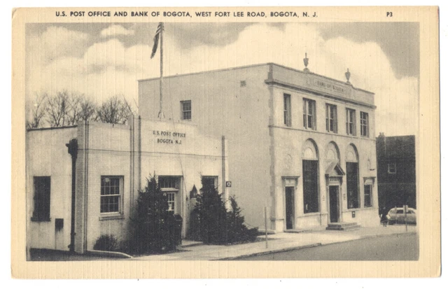 BOGOTA NJ - US Post Office & BANK of Bogota ca1940 Postcard