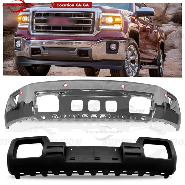 FOR 2014 2015 GMC Sierra 1500 Steel Front Bumper Face Bar Chrome +Skid