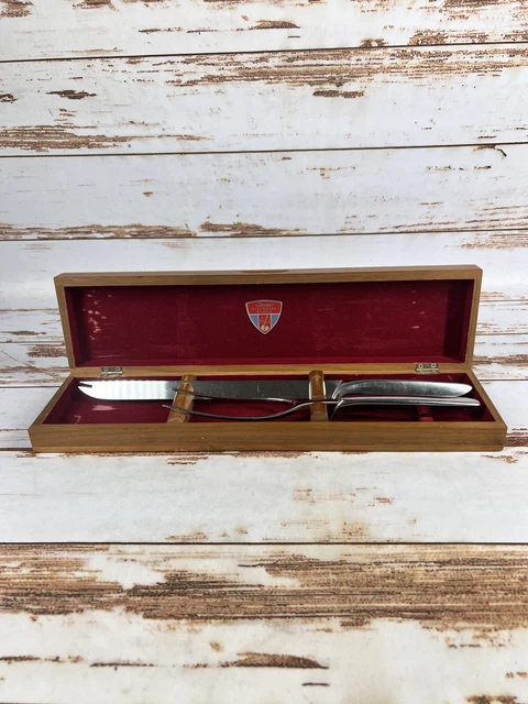 Vtg Gerber Legendary Blades Stainless Steel Carving Knife Set with Walnut Case