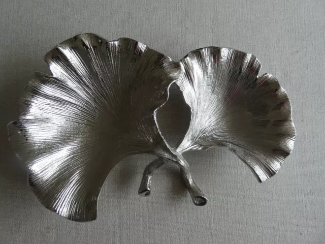 Metal Leaf  - Trinket Plate - Gingko Leaf Ornament - Silver Tone