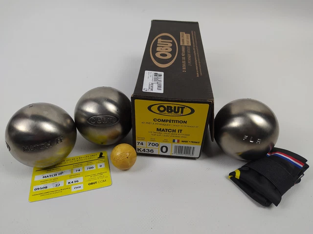 Boules De Pétanque OBUT MATCH IT 74mm 700gr Strie 1 - Set Complet Avec But Et Housse