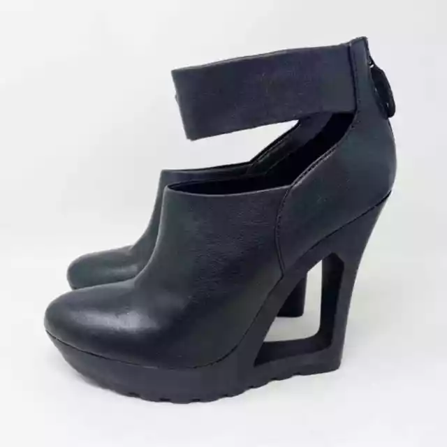 BCBGMAXAZRIA Runway Black Leather Cut Out Wedge Bootie Size10