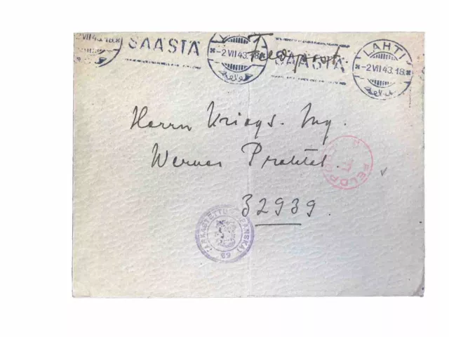 Finnland Leitstempel F u. Zensur an Kriegsingenieur Kraftfahr Abt. 463 #32939