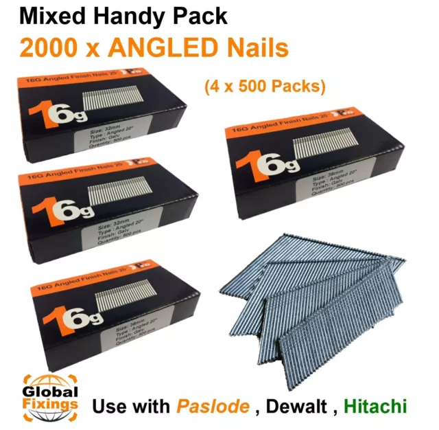 2000 mixed pack- size 32mm,32mm,38mm, 38mm 16g ANGLED 20° - for Dewalt, Paslode