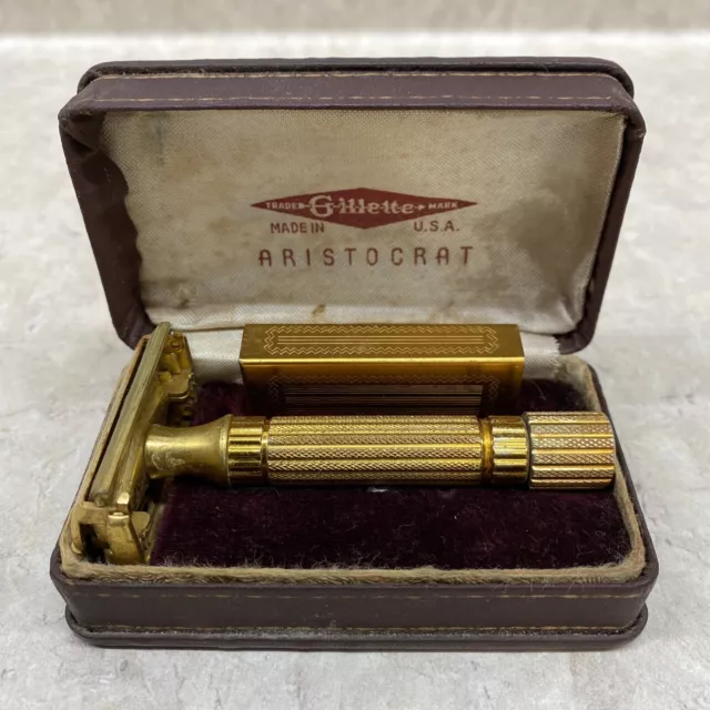 Vintage Gillette Gold Aristocrat Razor w/ Blades in Original Case