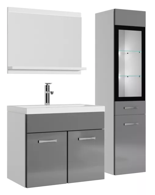 Meuble de salle de bain Rio LED 60 cm Gris brillant - Armoire de rangement