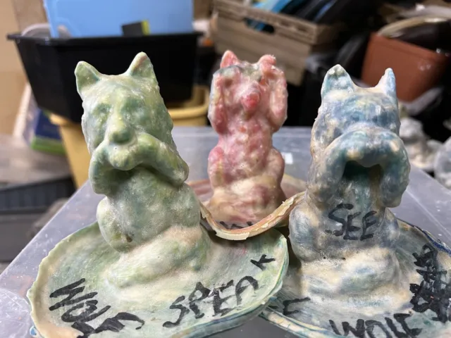 Wolf Wolves See Hear Speak No  Evil Latex Rubber Mould Arts Crafts Kids Activity