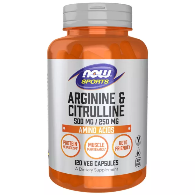 NOW Foods Arginine & Citrulline 500mg / 250mg 120 Veg Capsules, Amino Acid