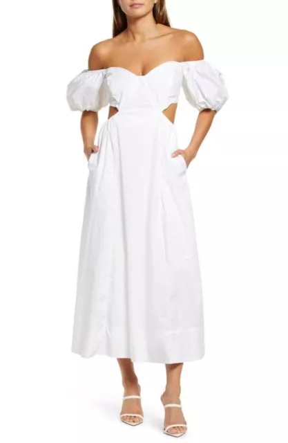 Bardot L130103 Womens White Makaela Cotton Off-the-Shoulder MIDI Dress Size 12