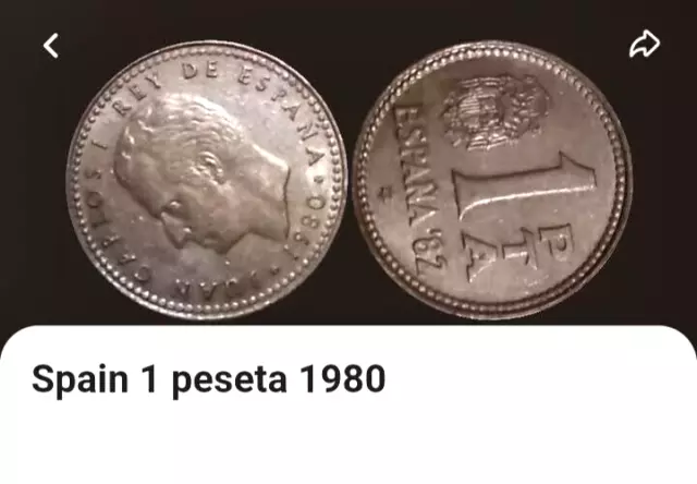 1980 Spain 1 Peseta Coin, High Quality (See Pics For Grade) King Juan Carlos